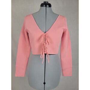 Alice + Olivia Front Tie Pink Rose Cropped Cardigan Women's Sz L NWT